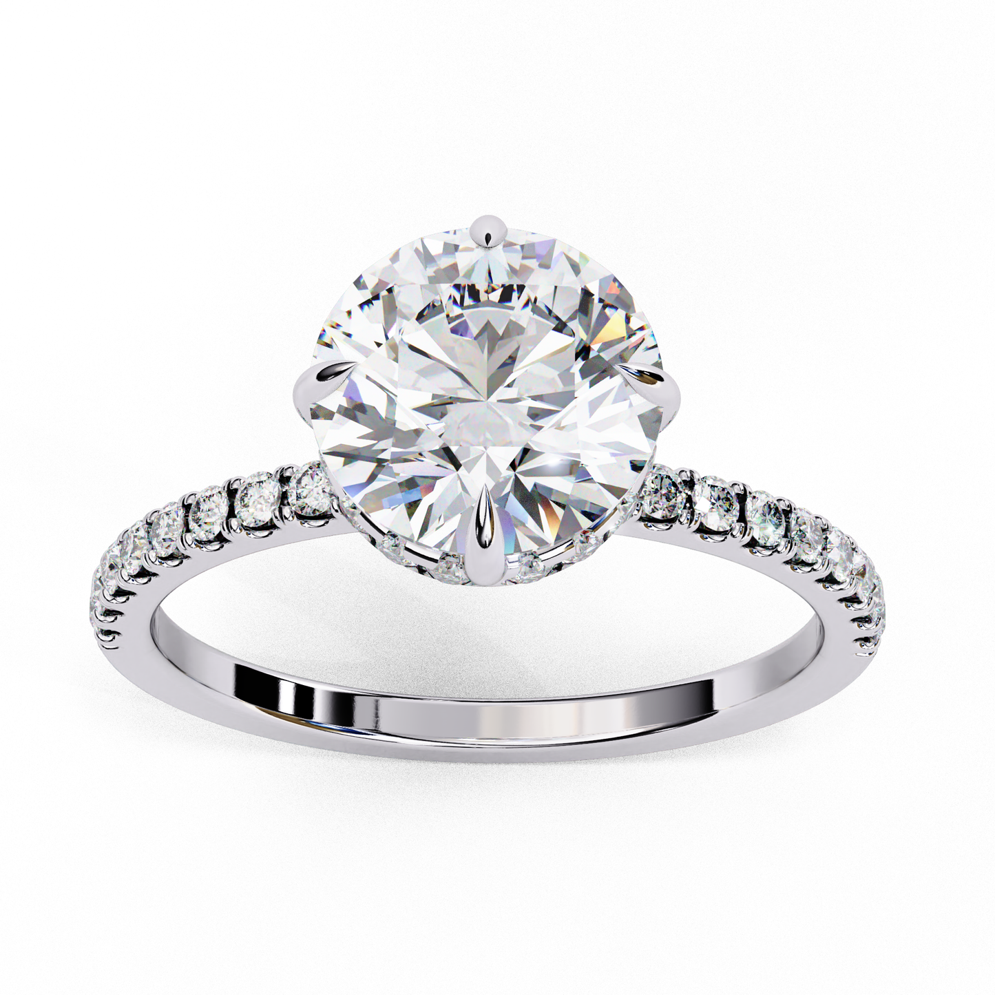 Timeless Elegance: 2.38Ct Round Cut Diamond Ring with Basket Halo and Diamond Band in Gold