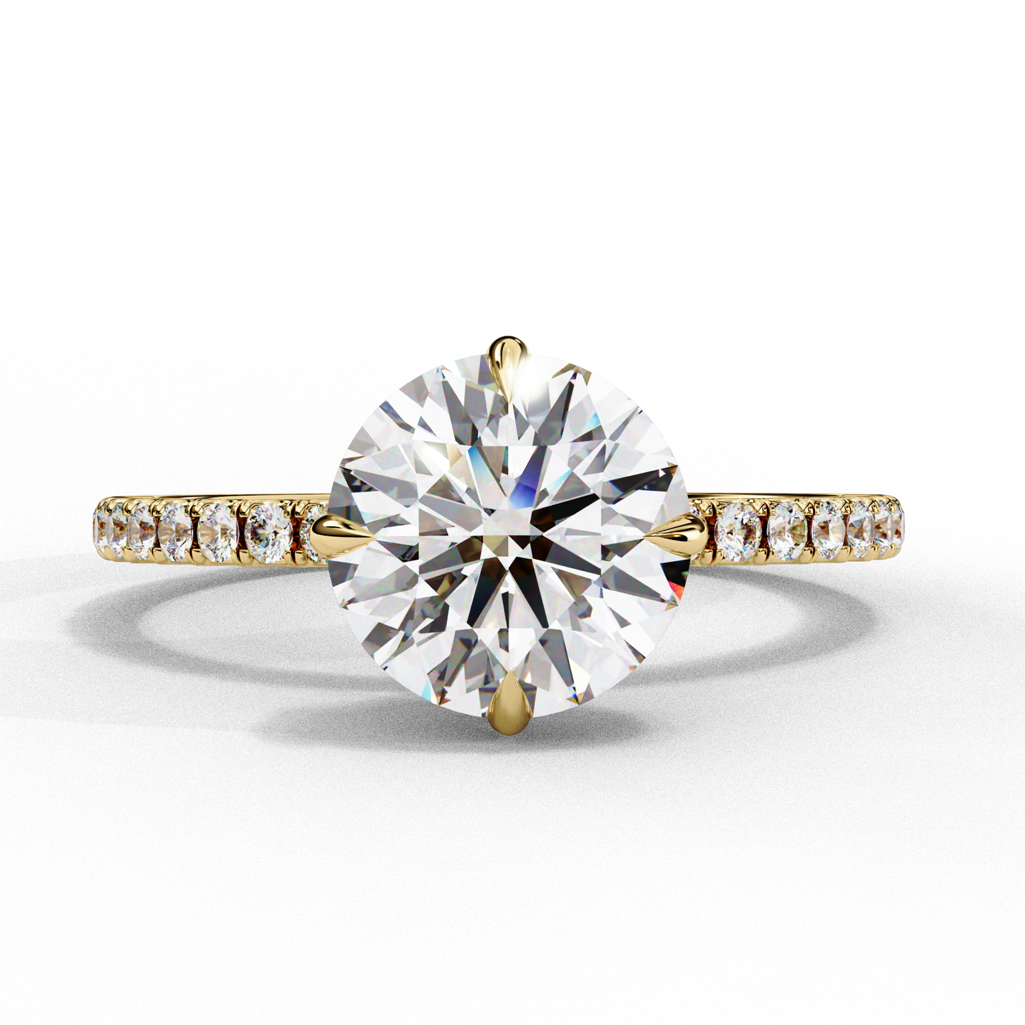 Timeless Elegance: 2.38Ct Round Cut Diamond Ring with Basket Halo and Diamond Band in Gold