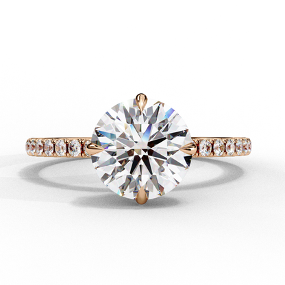 Timeless Elegance: 2.38Ct Round Cut Diamond Ring with Basket Halo and Diamond Band in Gold