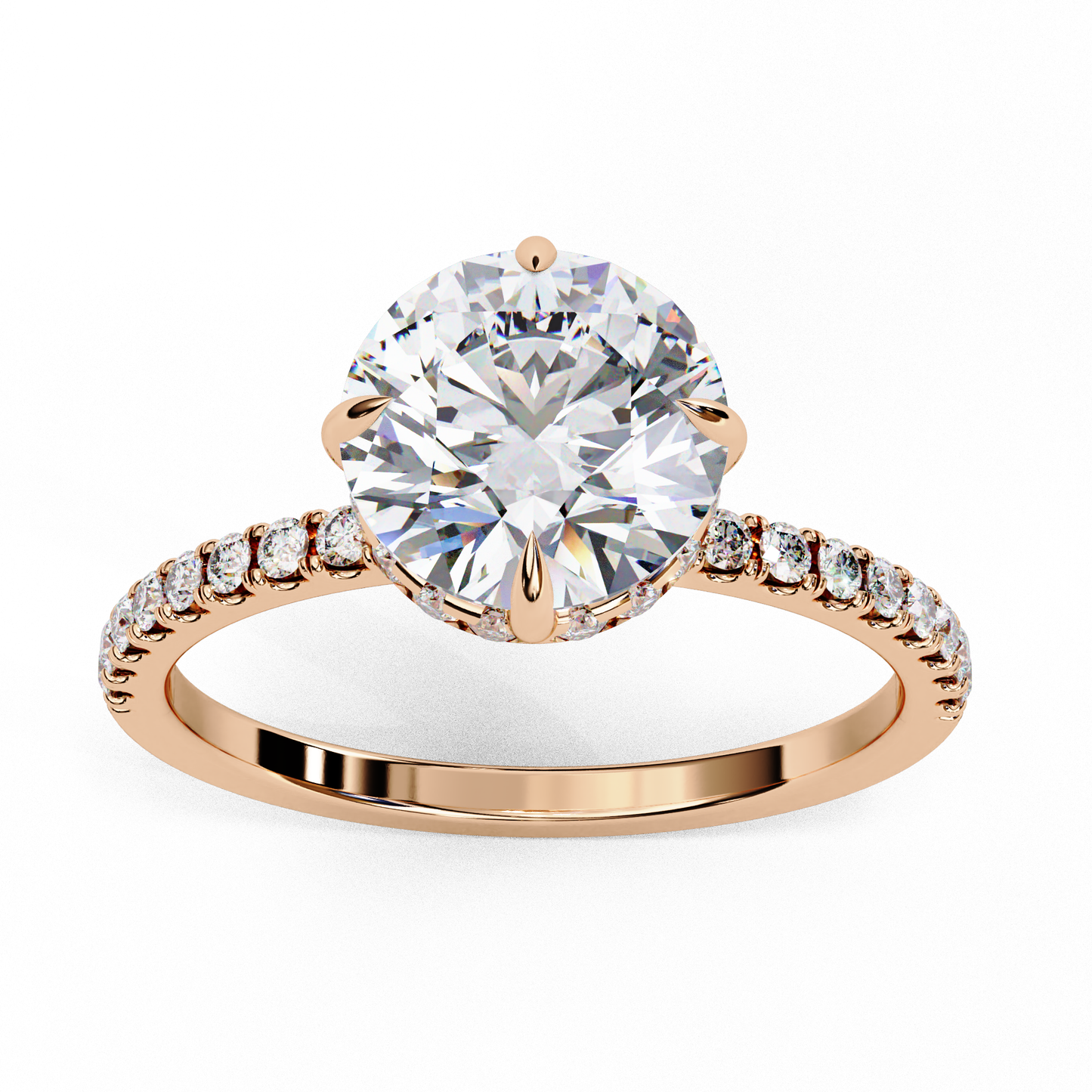 Timeless Elegance: 2.38Ct Round Cut Diamond Ring with Basket Halo and Diamond Band in Gold