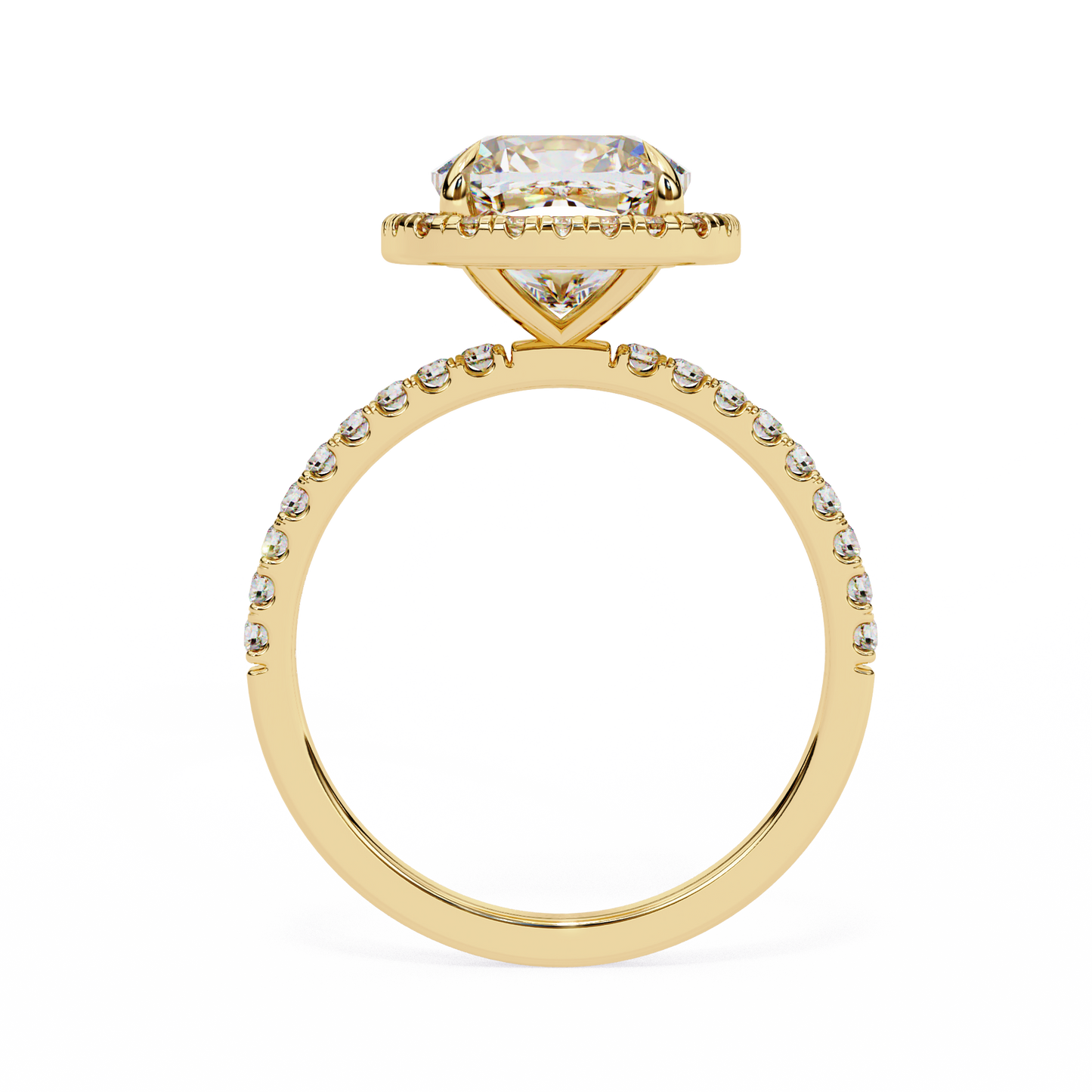 Exquisite 1.87Ct Cushion Cut Diamond Ring with Top Halo and Diamond Band in Gold