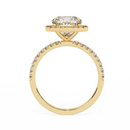 Exquisite 1.87Ct Cushion Cut Diamond Ring with Top Halo and Diamond Band in Gold