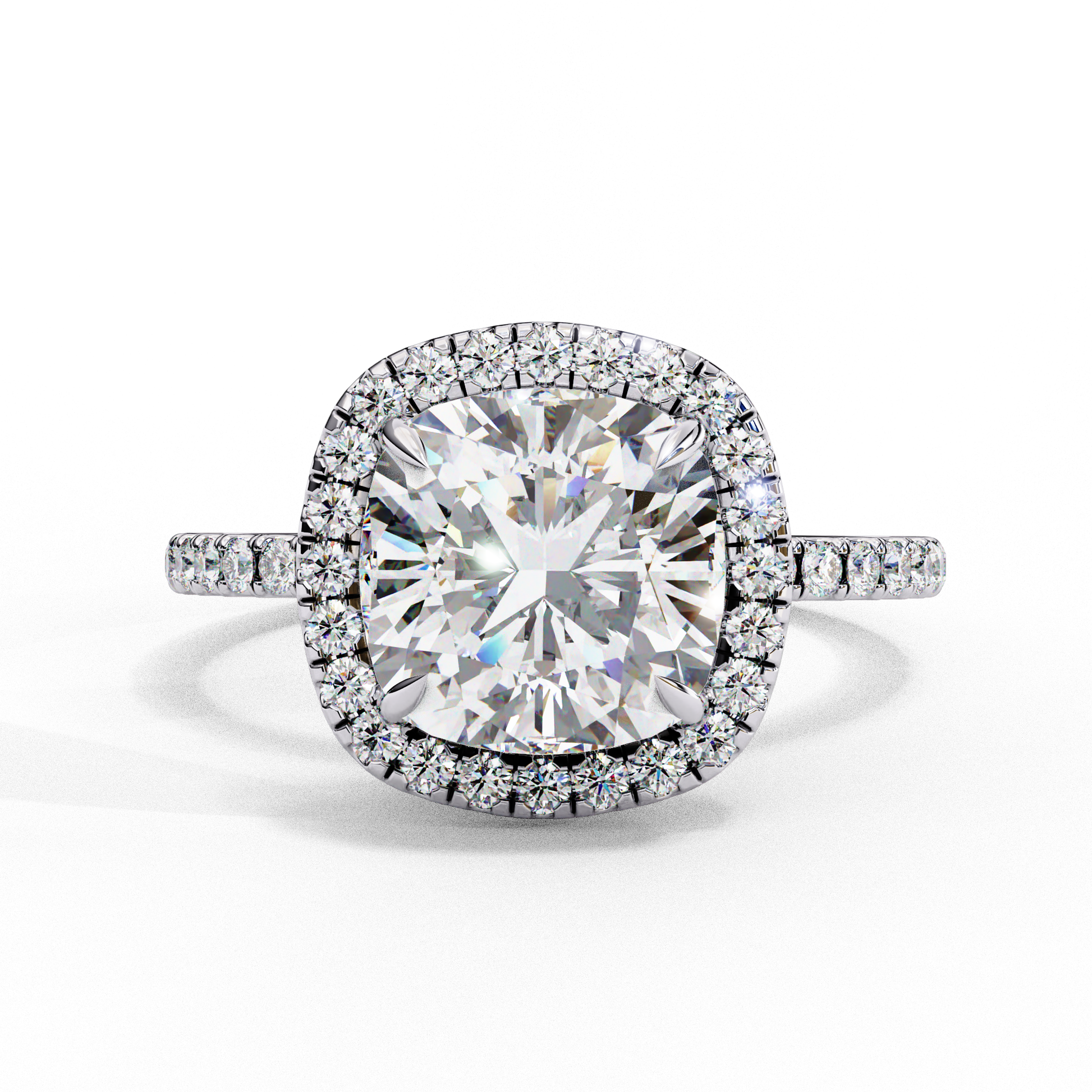 Exquisite Cushion Cut Diamond Ring – Center with Top Halo and Diamond Band in Gold