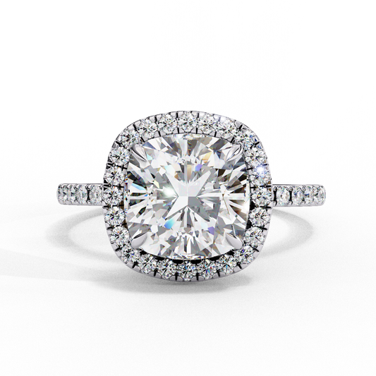 Exquisite 1.87Ct Cushion Cut Diamond Ring with Top Halo and Diamond Band in Gold