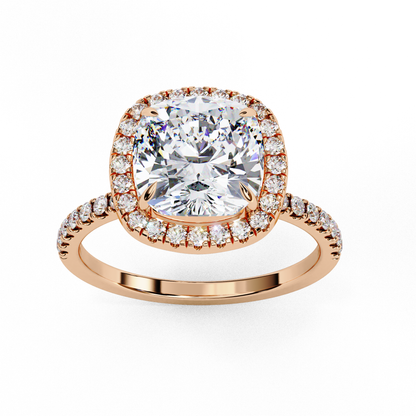 Exquisite 1.87Ct Cushion Cut Diamond Ring with Top Halo and Diamond Band in Gold