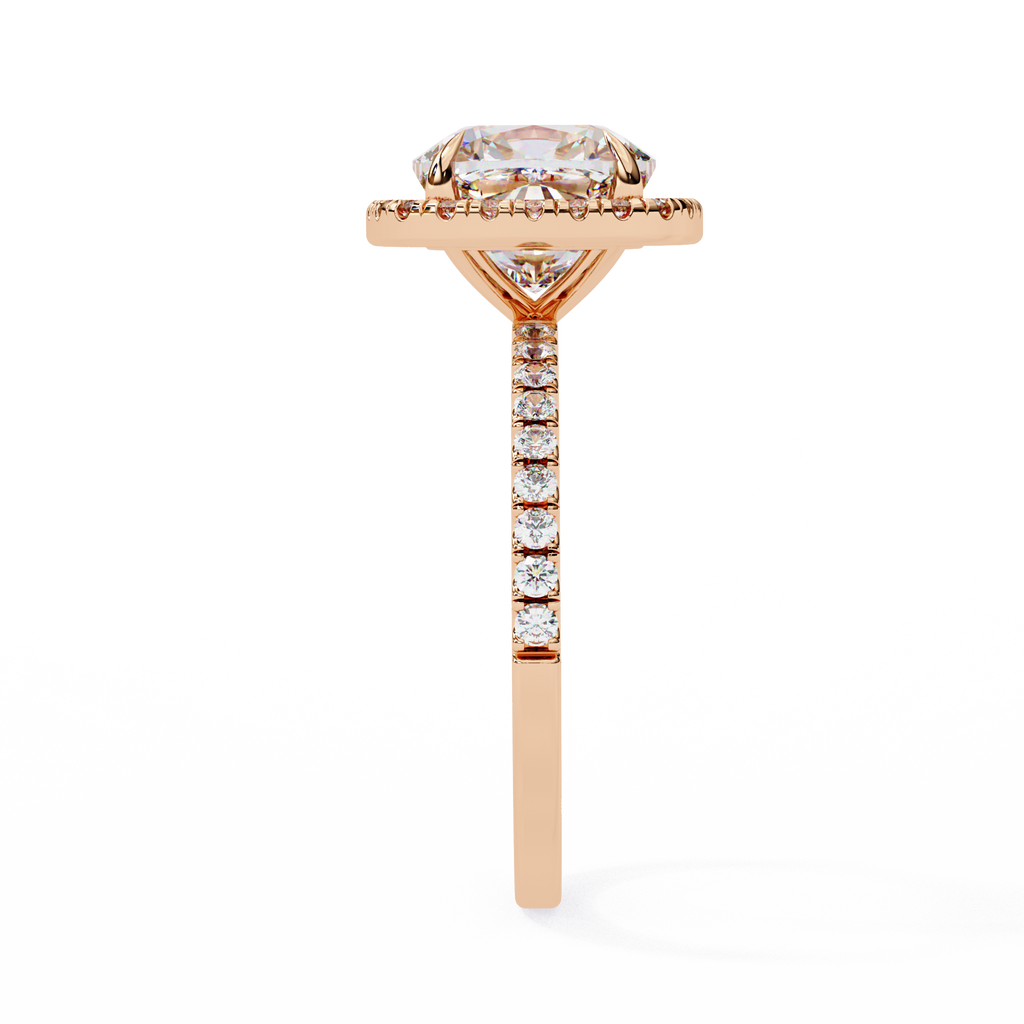 Exquisite Cushion Cut Diamond Ring – Center with Top Halo and Diamond Band in Gold
