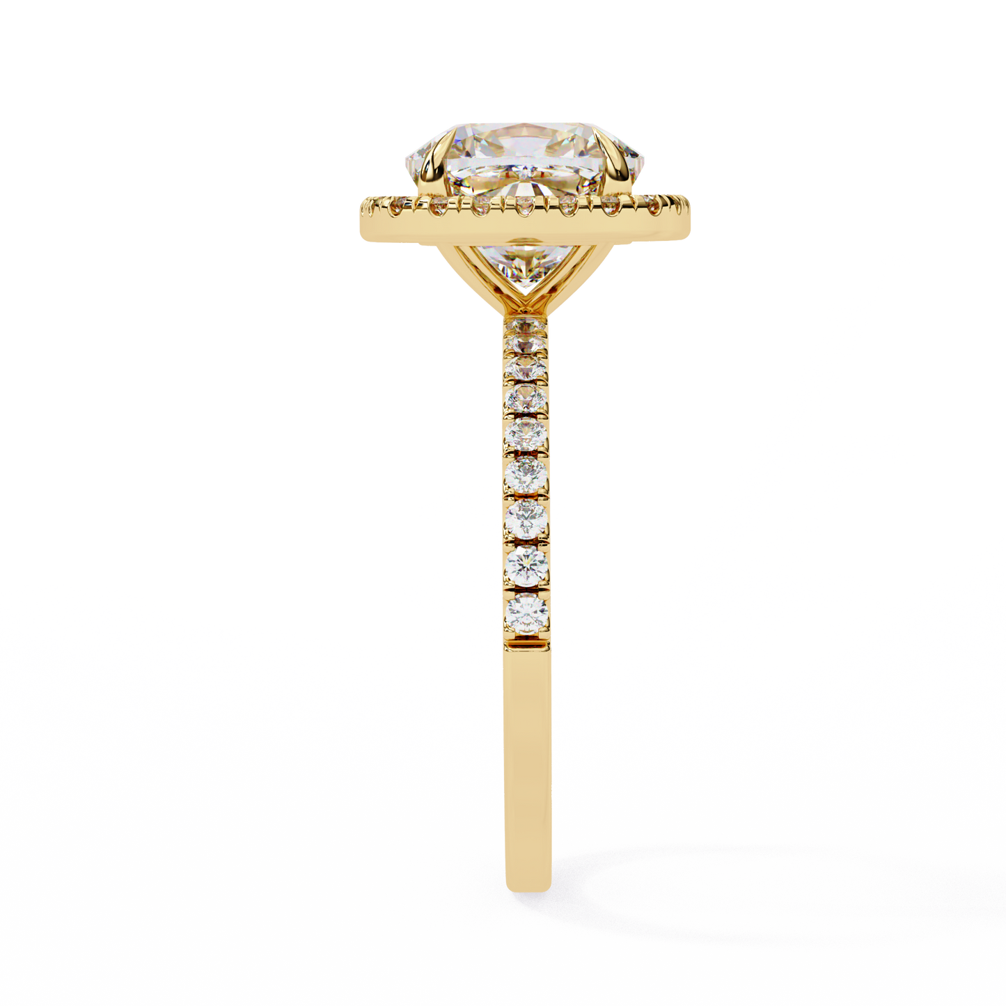 Exquisite 1.87Ct Cushion Cut Diamond Ring with Top Halo and Diamond Band in Gold