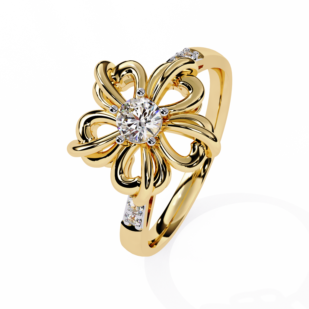 Floral diamond ring with 0.22+0.06 Ct round lab-grown stones in yellow gold setting


