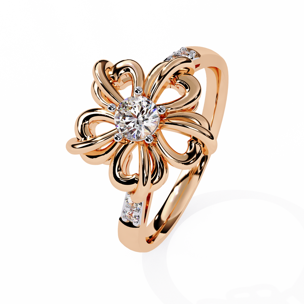 Floral diamond ring with 0.22+0.06 Ct round lab-grown stones in yellow gold setting

