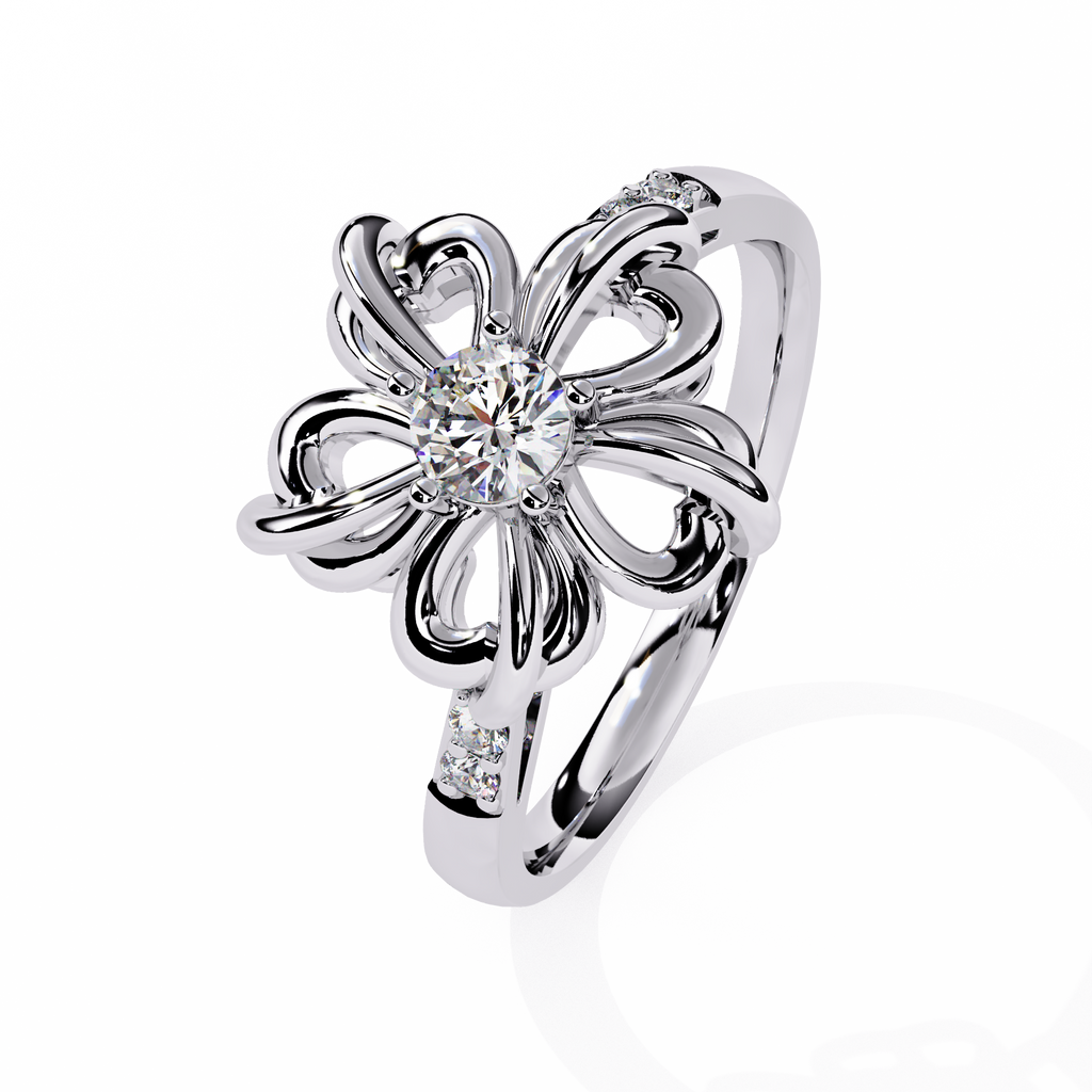 Floral diamond ring with 0.22+0.06 Ct round lab-grown stones in yellow gold setting

