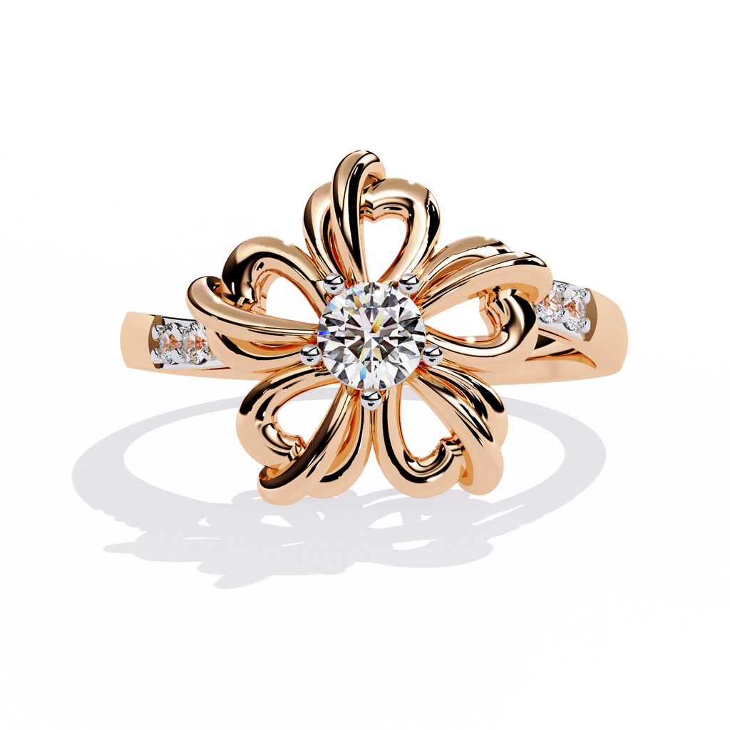 Floral diamond ring with 0.22+0.06 Ct round lab-grown stones in yellow gold setting

