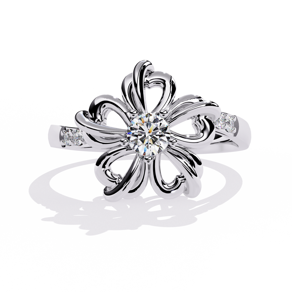 Floral diamond ring with 0.22+0.06 Ct round lab-grown stones in yellow gold setting

