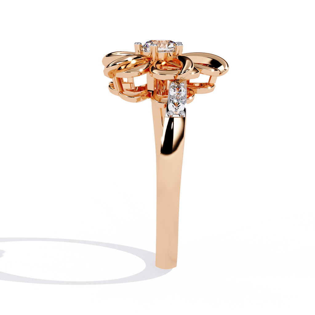 Floral diamond ring with 0.22+0.06 Ct round lab-grown stones in yellow gold setting

