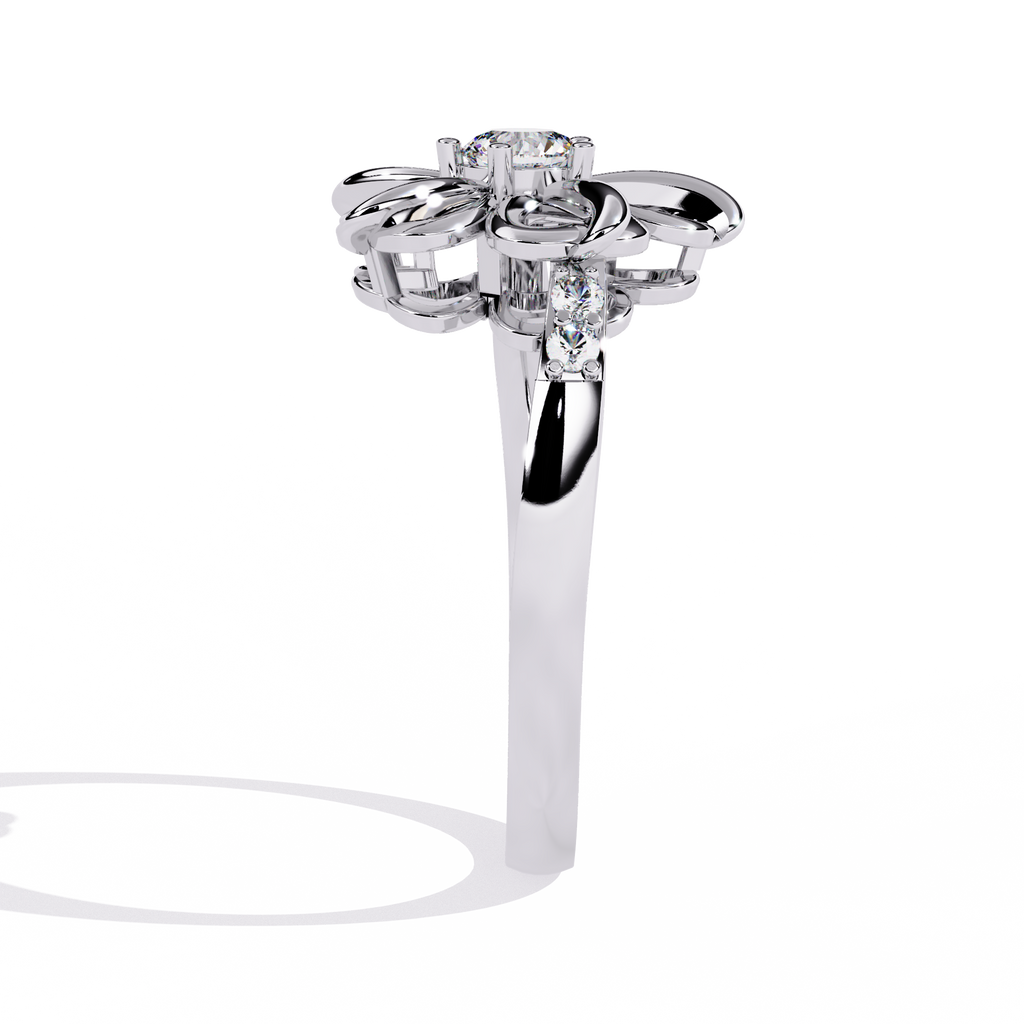 Floral diamond ring with 0.22+0.06 Ct round lab-grown stones in yellow gold setting

