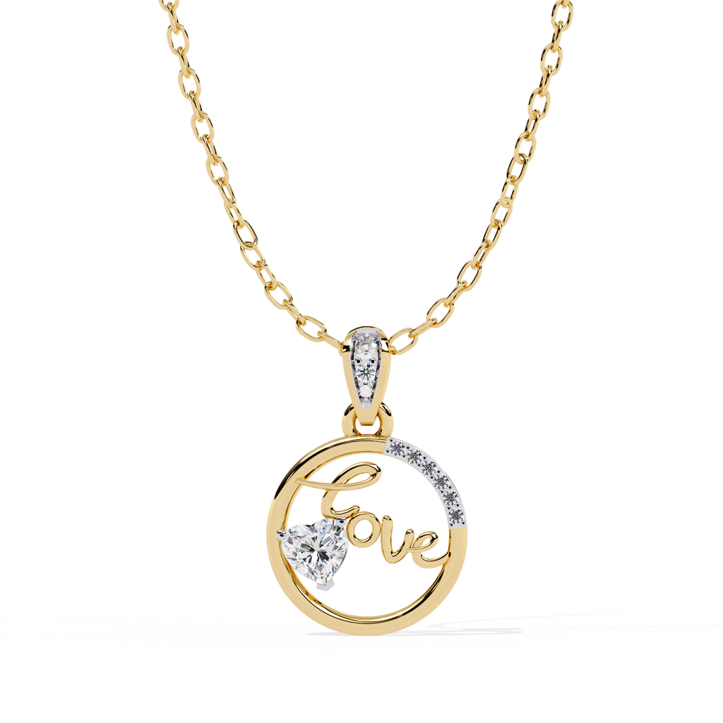 Round Diamond Pendant – Heart Radiant + Round Cut Diamonds in Gold