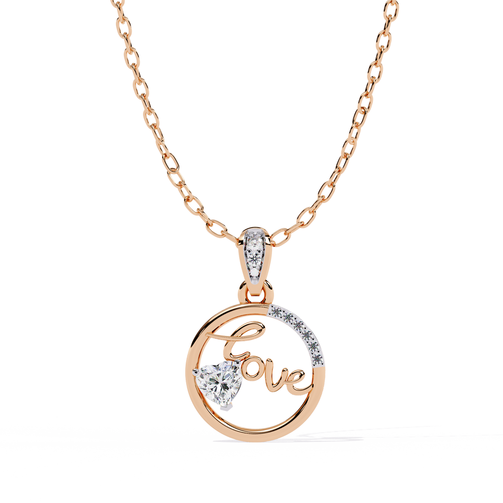 Round Diamond Pendant – Heart Radiant + Round Cut Diamonds in Gold