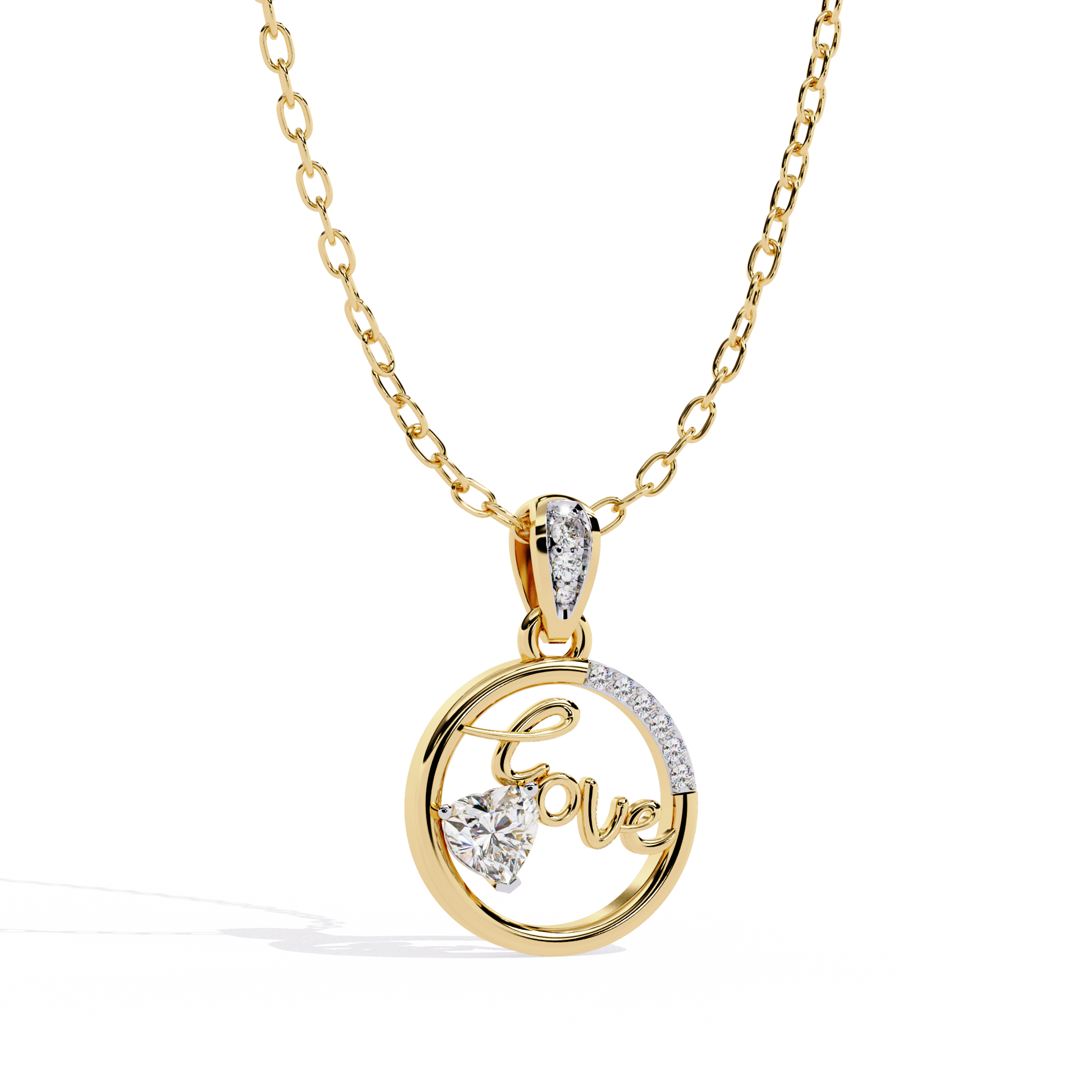 Round Diamond Pendant – Heart Radiant + Round Cut Diamonds in Gold