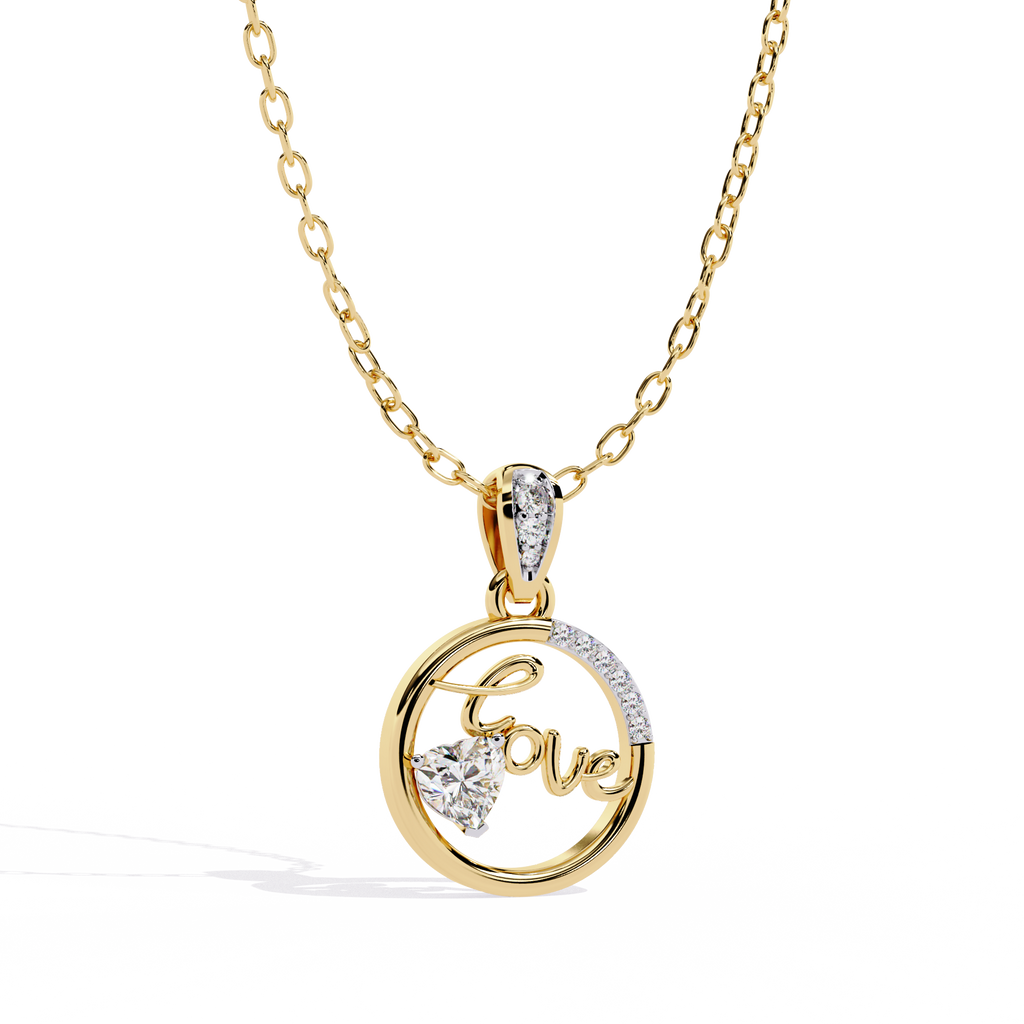 Round Diamond Pendant – Heart Radiant + Round Cut Diamonds in Gold