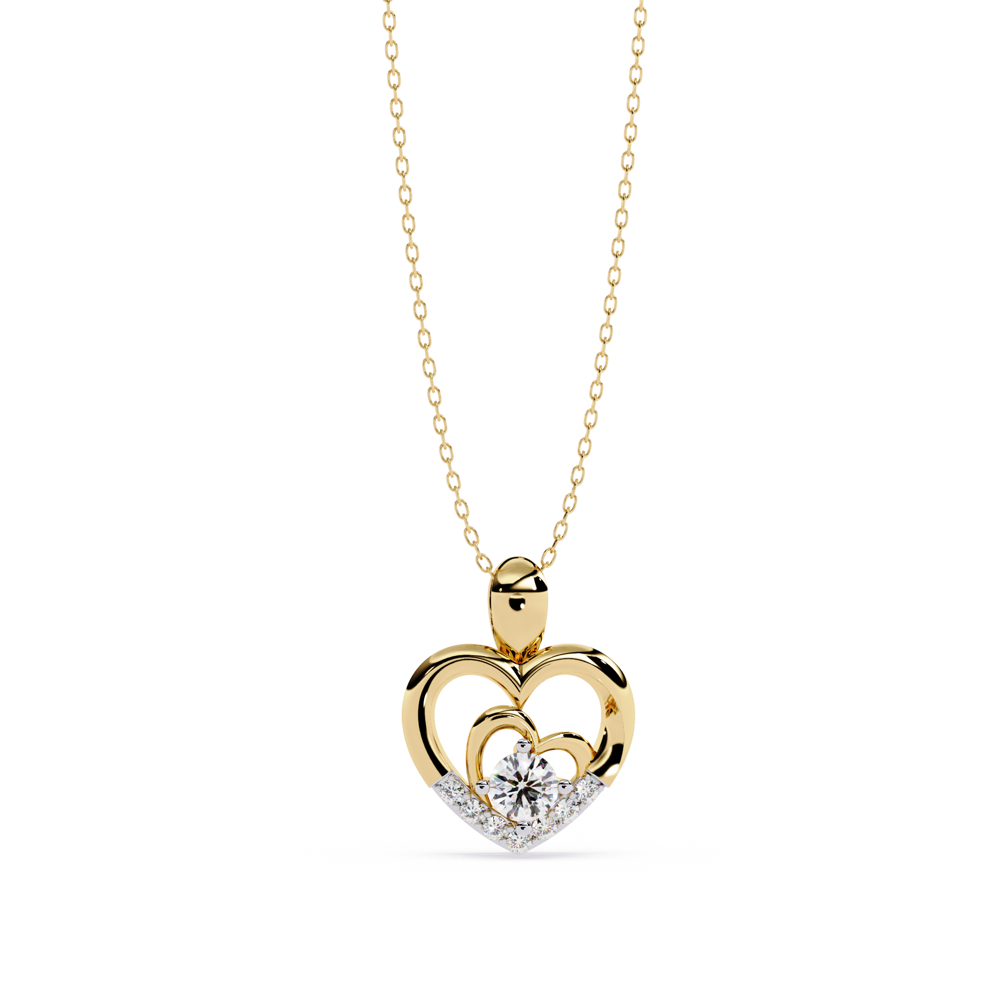 Premium Round Diamond Heart Shape Pendant – Elegant Solitaire Design in Gold