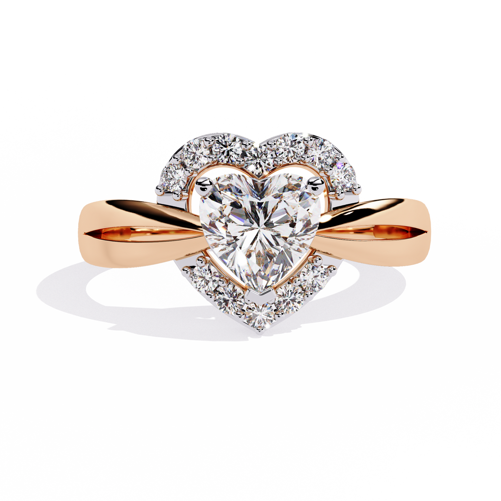 0.80+0.16 Ct Heart Radiant and round lab-grown diamond ring for women

