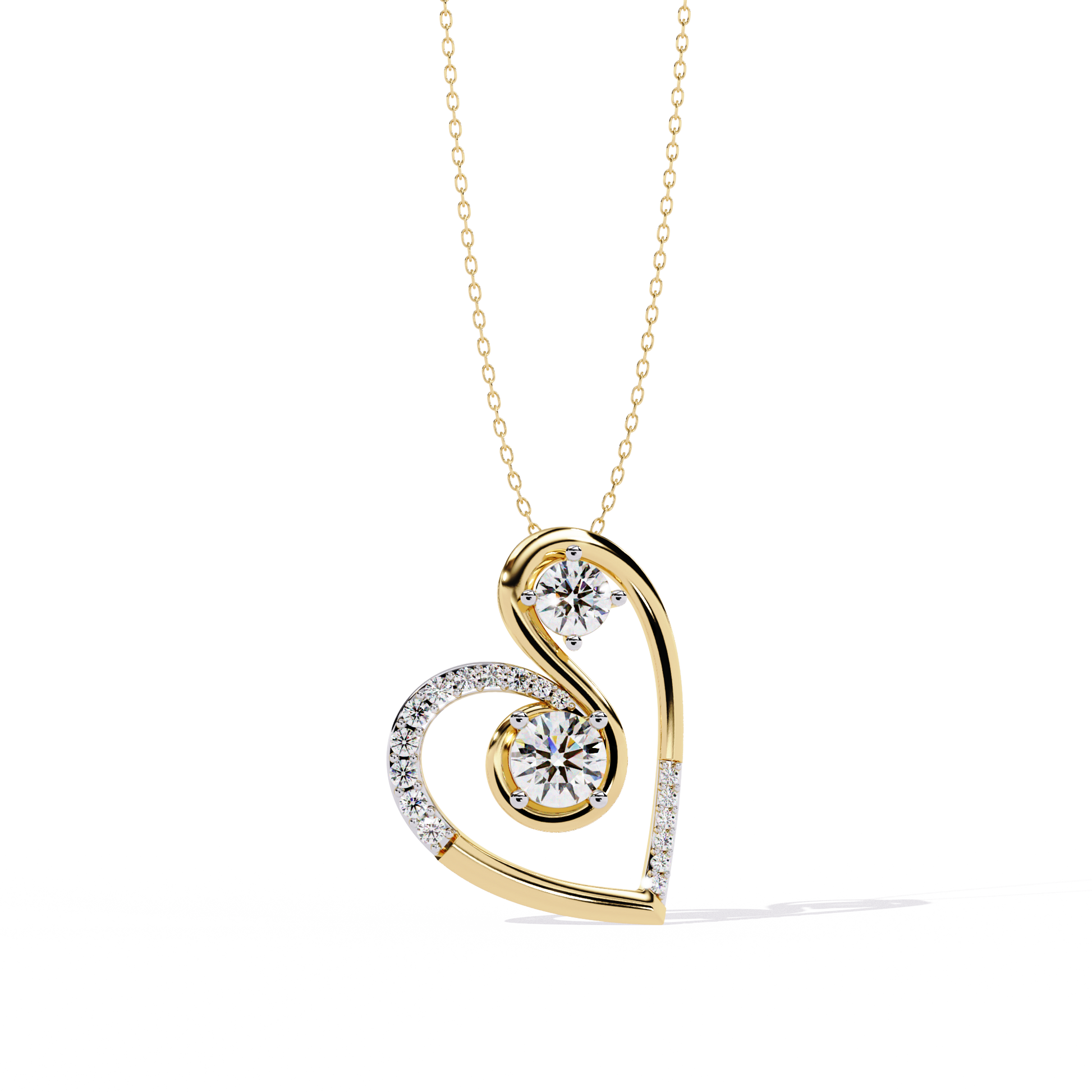 Romantic Glow Solitaire Double Heart Lab Grown Diamond Pendant – Main + Secondary Diamonds