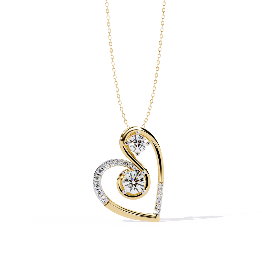 Romantic Glow Solitaire Double Heart Lab Grown Diamond Pendant – Main + Secondary Diamonds