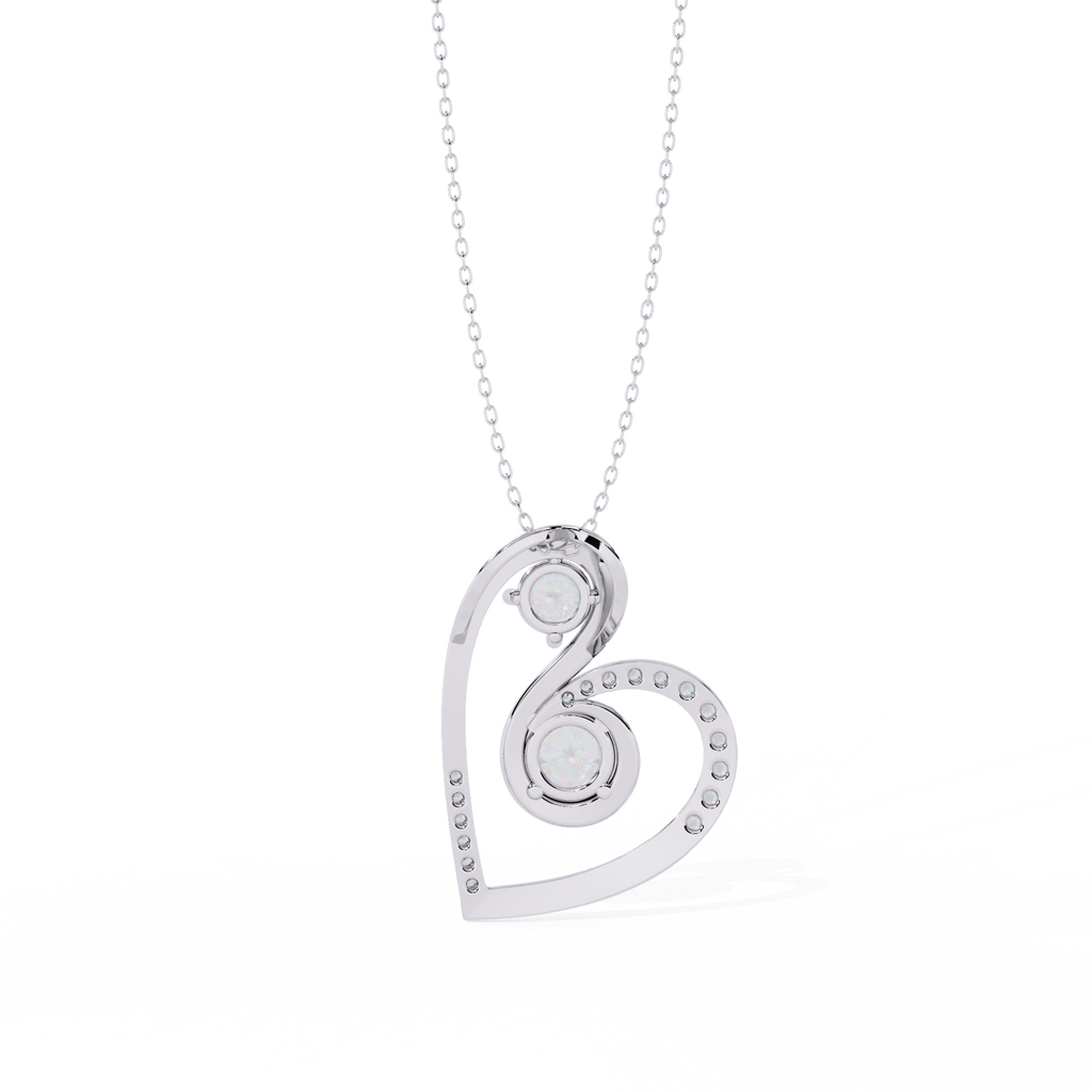 Romantic Glow Solitaire Double Heart Lab Grown Diamond Pendant – Main + Secondary Diamonds