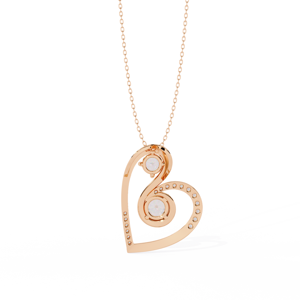 Romantic Glow Solitaire Double Heart Lab Grown Diamond Pendant – Main + Secondary Diamonds