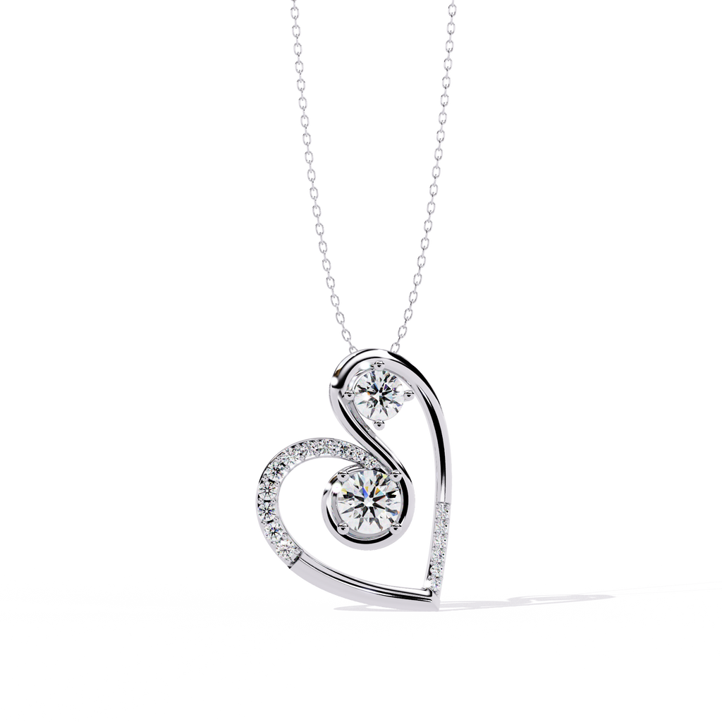 Romantic Glow Solitaire Double Heart Lab Grown Diamond Pendant – Main + Secondary Diamonds