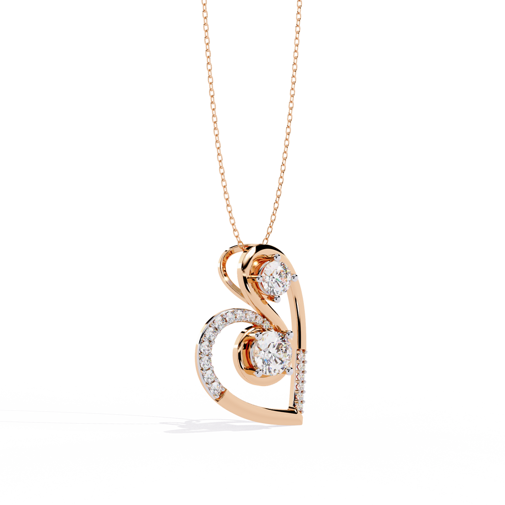 Romantic Glow Solitaire Double Heart Lab Grown Diamond Pendant – Main + Secondary Diamonds