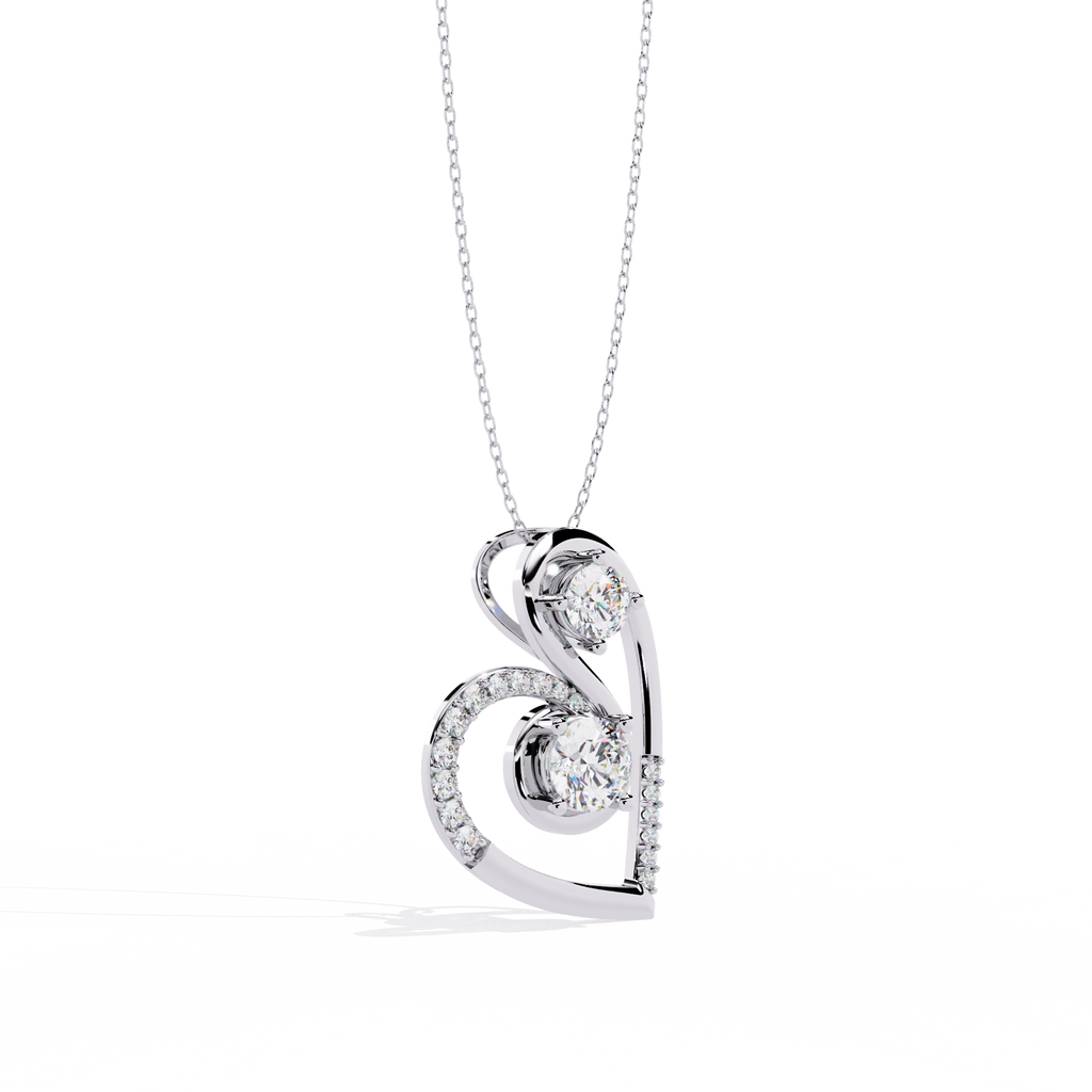 Romantic Glow Solitaire Double Heart Lab Grown Diamond Pendant – Main + Secondary Diamonds
