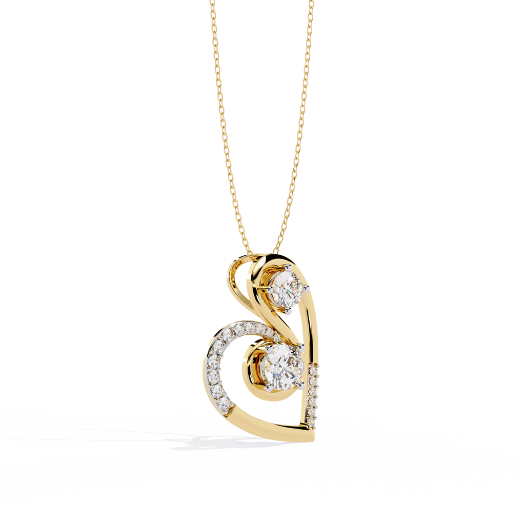 Romantic Glow Solitaire Double Heart Lab Grown Diamond Pendant – Main + Secondary Diamonds