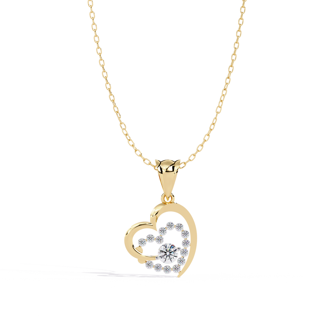Solitaire Lab Grown Diamonds Heart Swirl Pendant in 14K Gold – Main + Round Diamonds