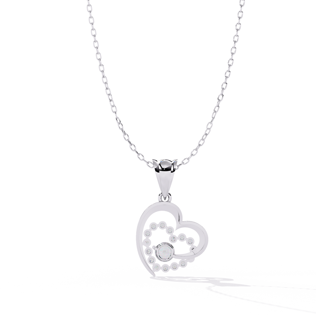 Solitaire Lab Grown Diamonds Heart Swirl Pendant in 14K Gold – Main + Round Diamonds