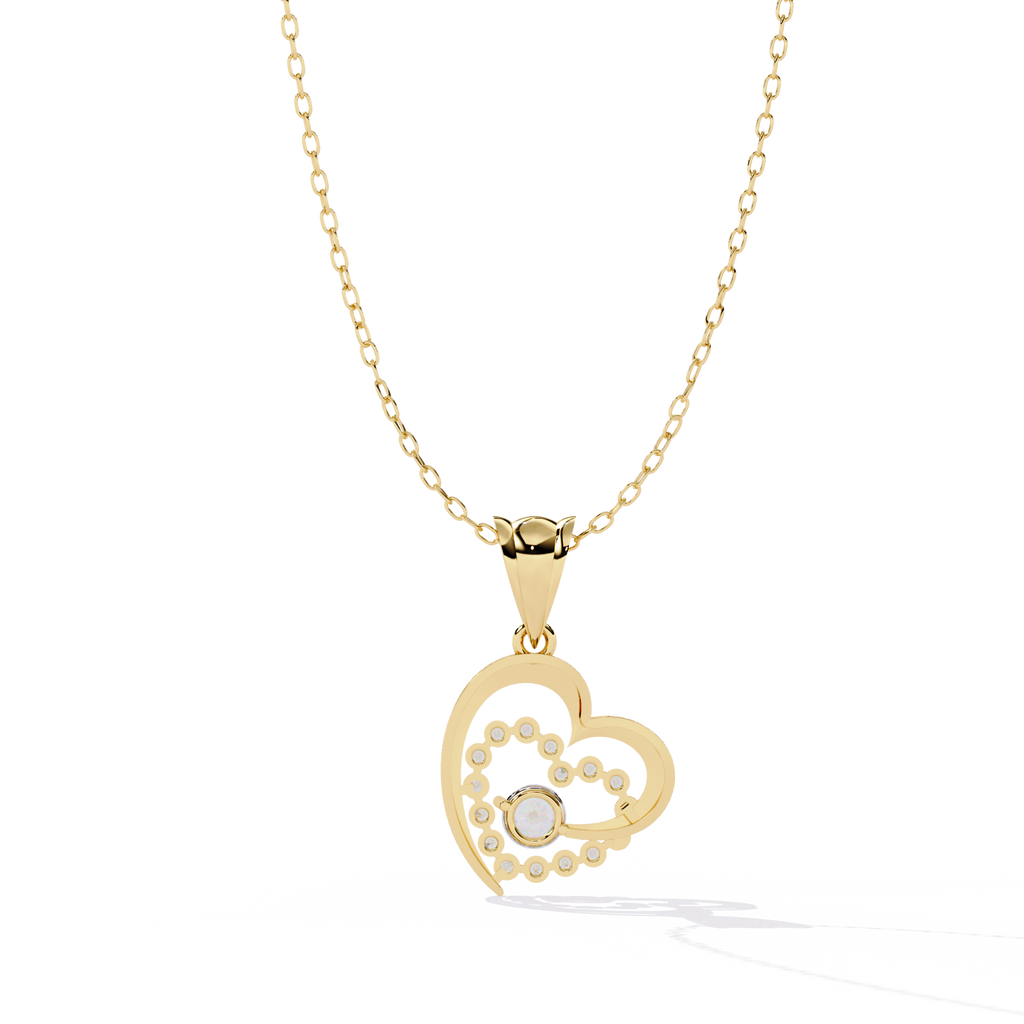 Solitaire Lab Grown Diamonds Heart Swirl Pendant in 14K Gold – Main + Round Diamonds