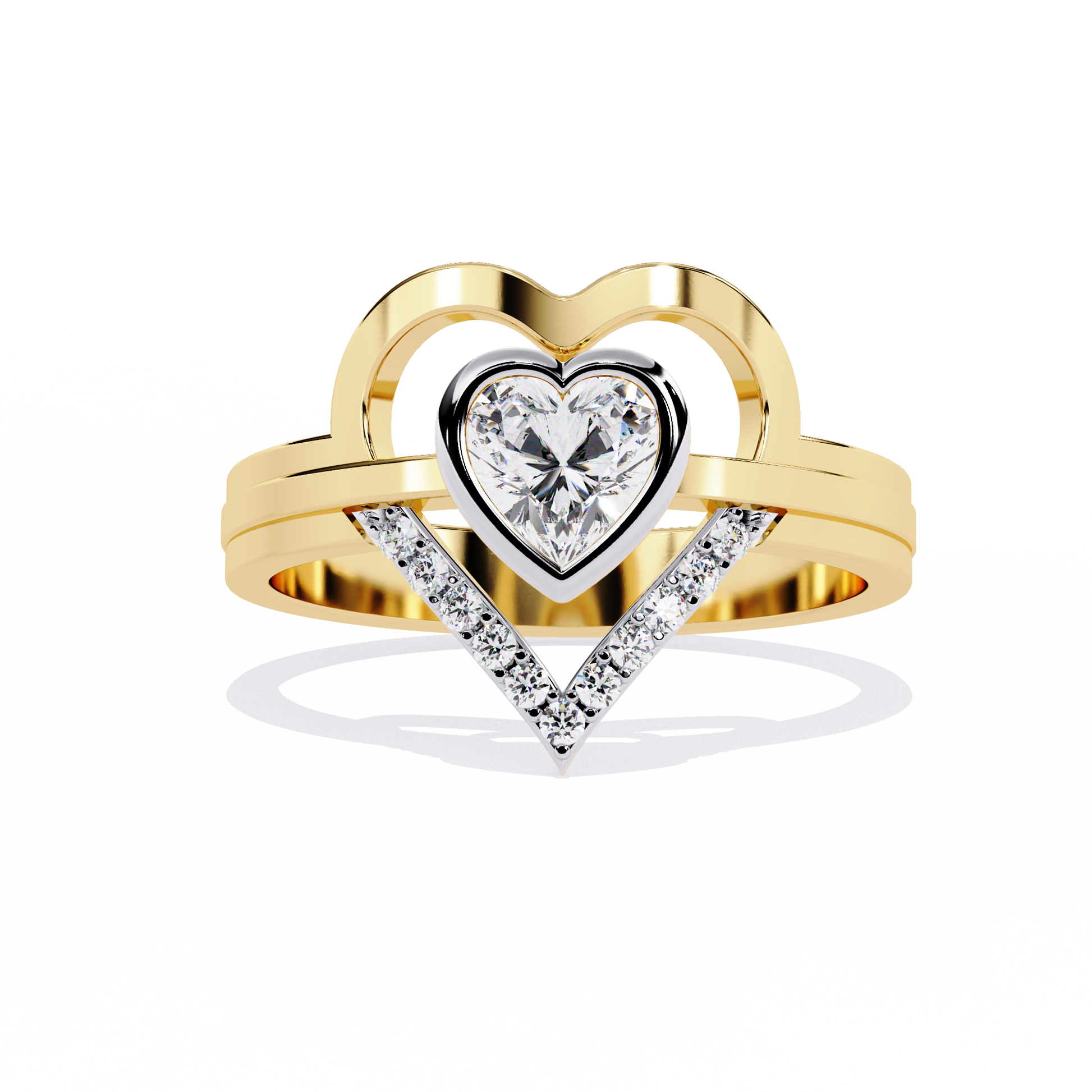 0.44+0.07 Ct Heart Radiant and round lab-grown diamond ring for women