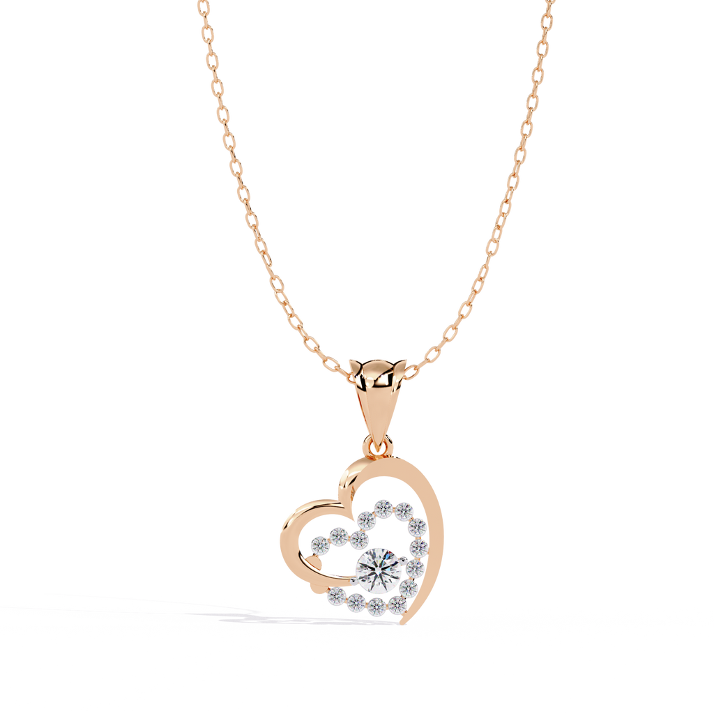 Solitaire Lab Grown Diamonds Heart Swirl Pendant in 14K Gold – Main + Round Diamonds