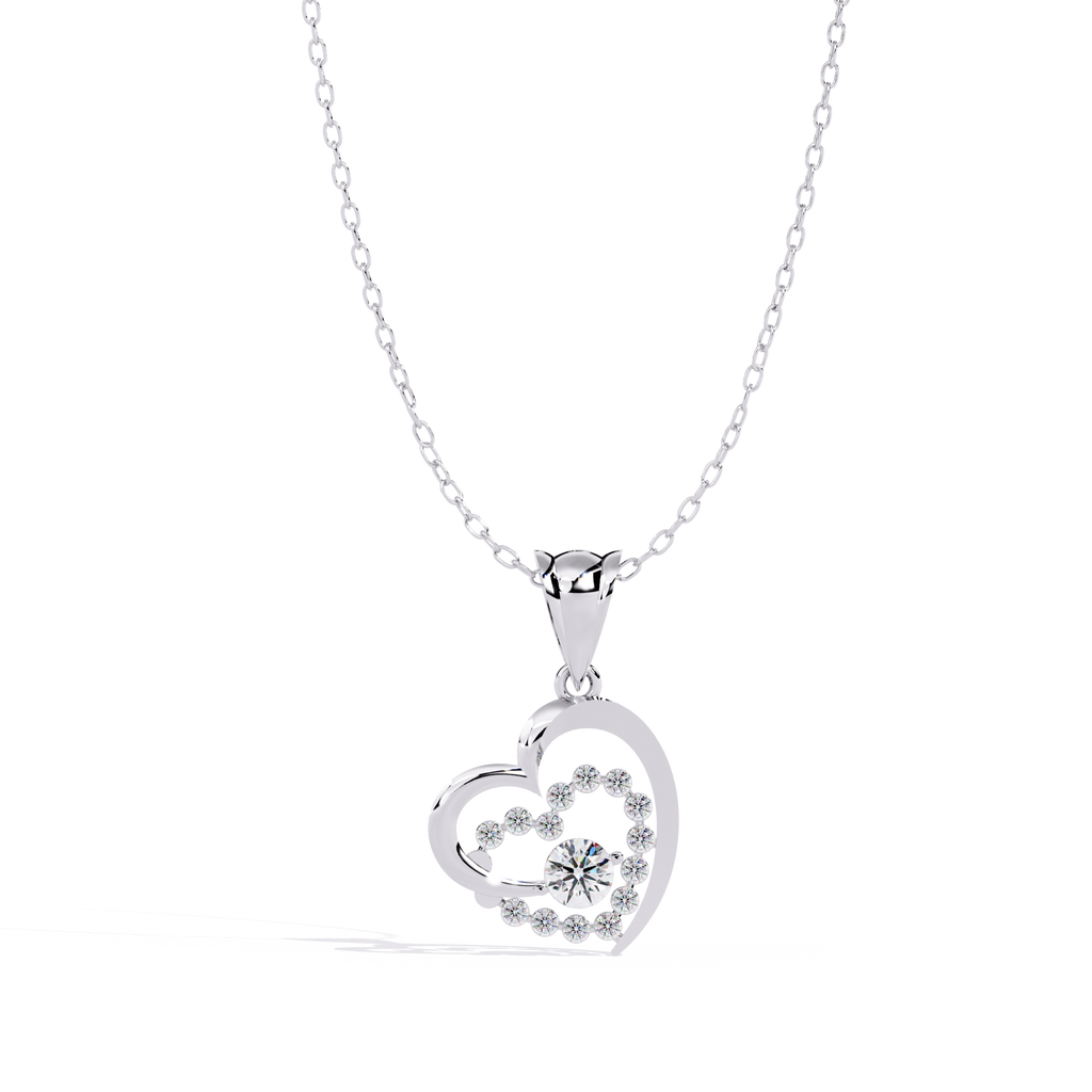 Solitaire Lab Grown Diamonds Heart Swirl Pendant in 14K Gold – Main + Round Diamonds