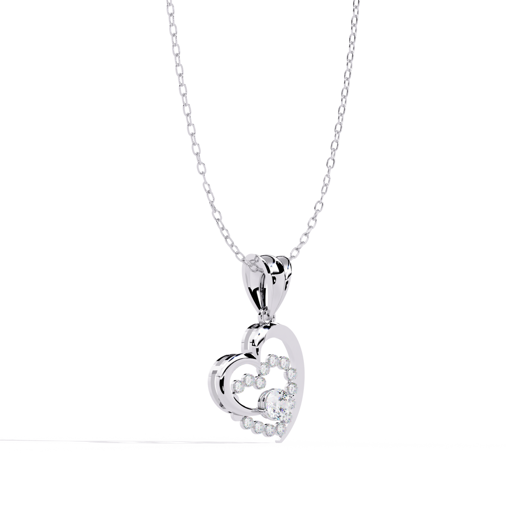 Solitaire Lab Grown Diamonds Heart Swirl Pendant in 14K Gold – Main + Round Diamonds