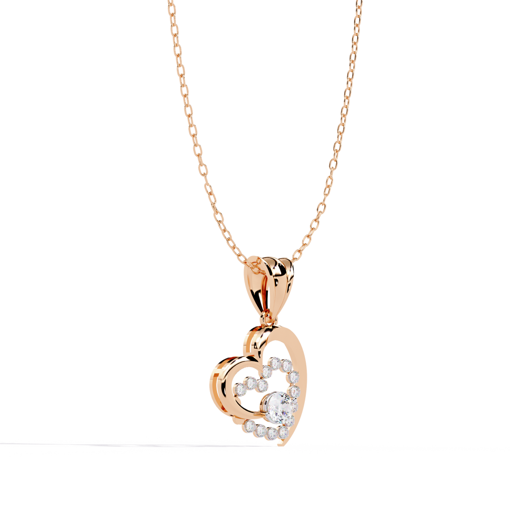 Solitaire Lab Grown Diamonds Heart Swirl Pendant in 14K Gold – Main + Round Diamonds