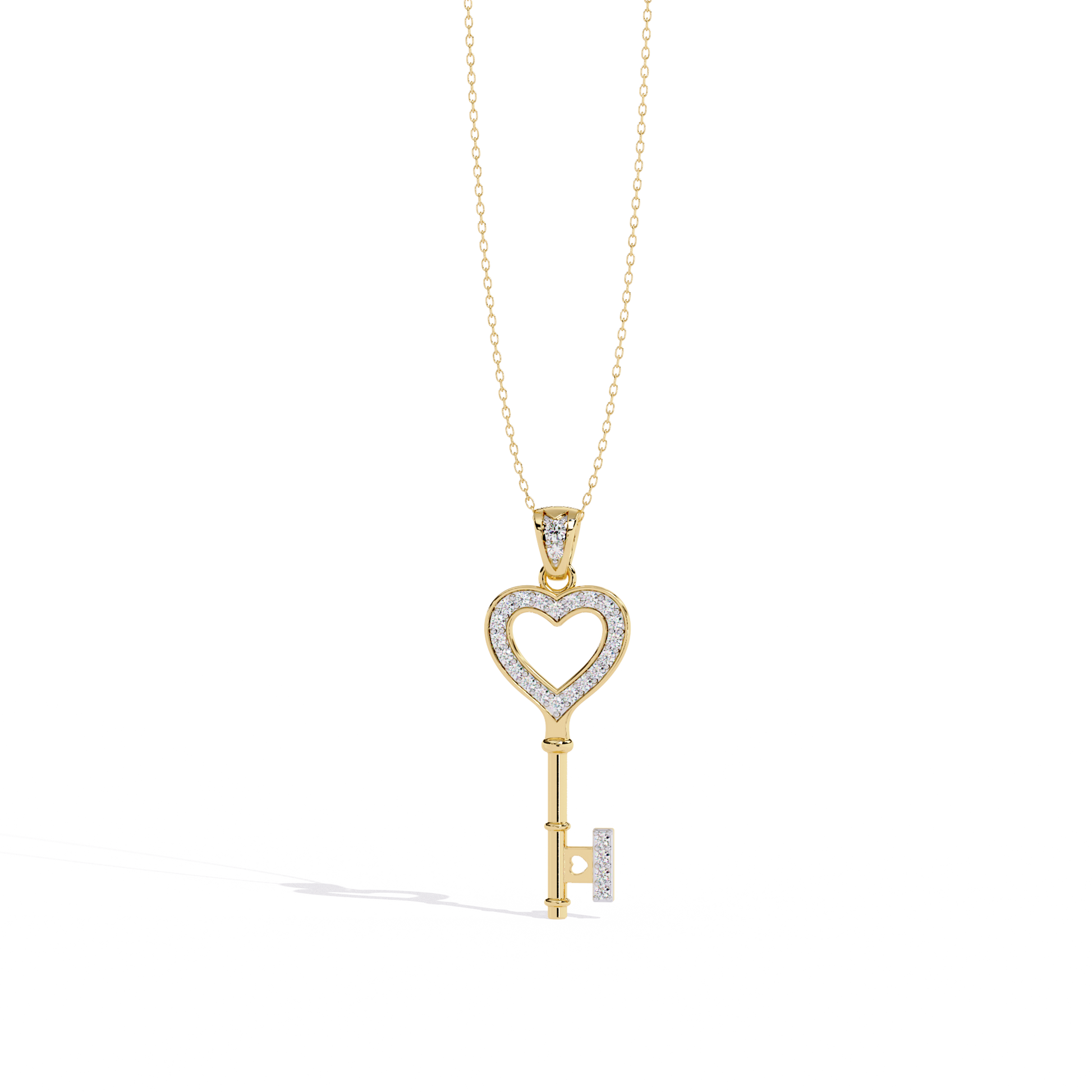 Lab Grown Diamonds Heart Key Pendant in Gold – Round Cut Diamonds