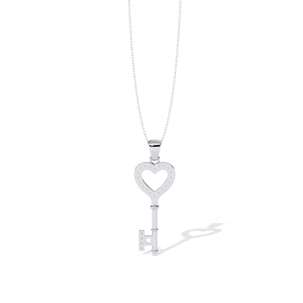 Lab Grown Diamonds Heart Key Pendant in Gold – Round Cut Diamonds
