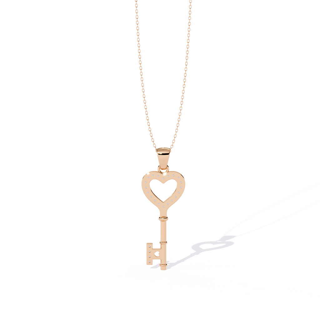 Lab Grown Diamonds Heart Key Pendant in Gold – Round Cut Diamonds