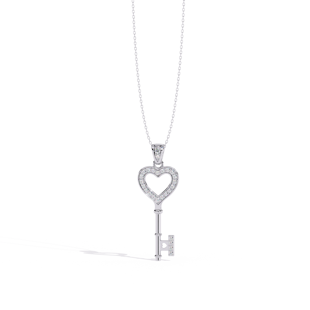 Lab Grown Diamonds Heart Key Pendant in Gold – Round Cut Diamonds