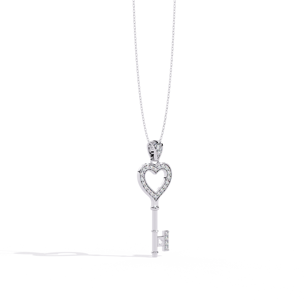 Lab Grown Diamonds Heart Key Pendant in Gold – Round Cut Diamonds