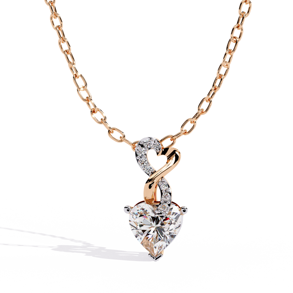 Infinity Heart Solitaire Lab Grown Diamond Pendant in Gold – Heart & Round Cut Diamonds