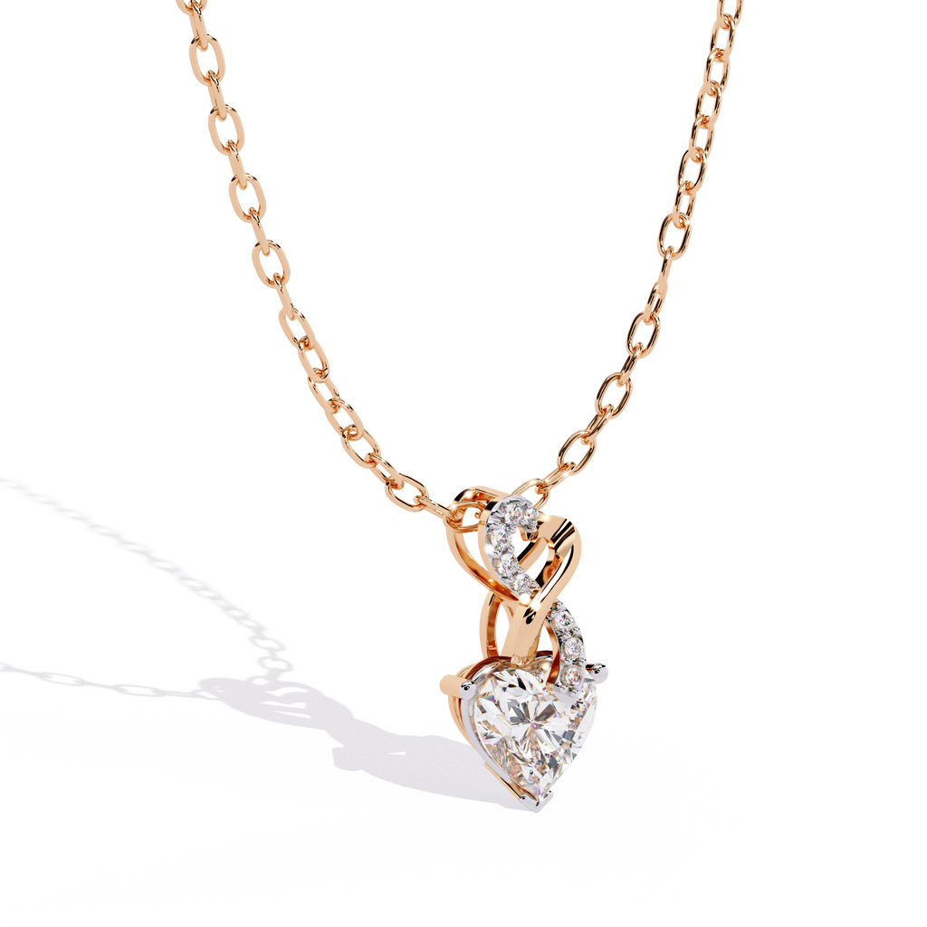 Infinity Heart Solitaire Lab Grown Diamond Pendant in Gold – Heart & Round Cut Diamonds
