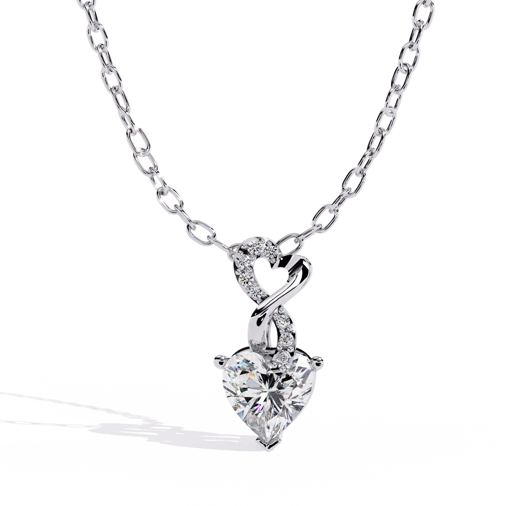 Infinity Heart Solitaire Lab Grown Diamond Pendant in Gold – Heart & Round Cut Diamonds
