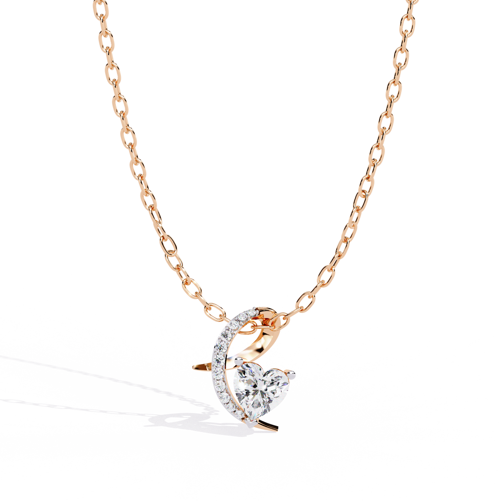 HR + Round Lab Grown Diamond Pendant – Heart & Round Cut Diamonds in Gold