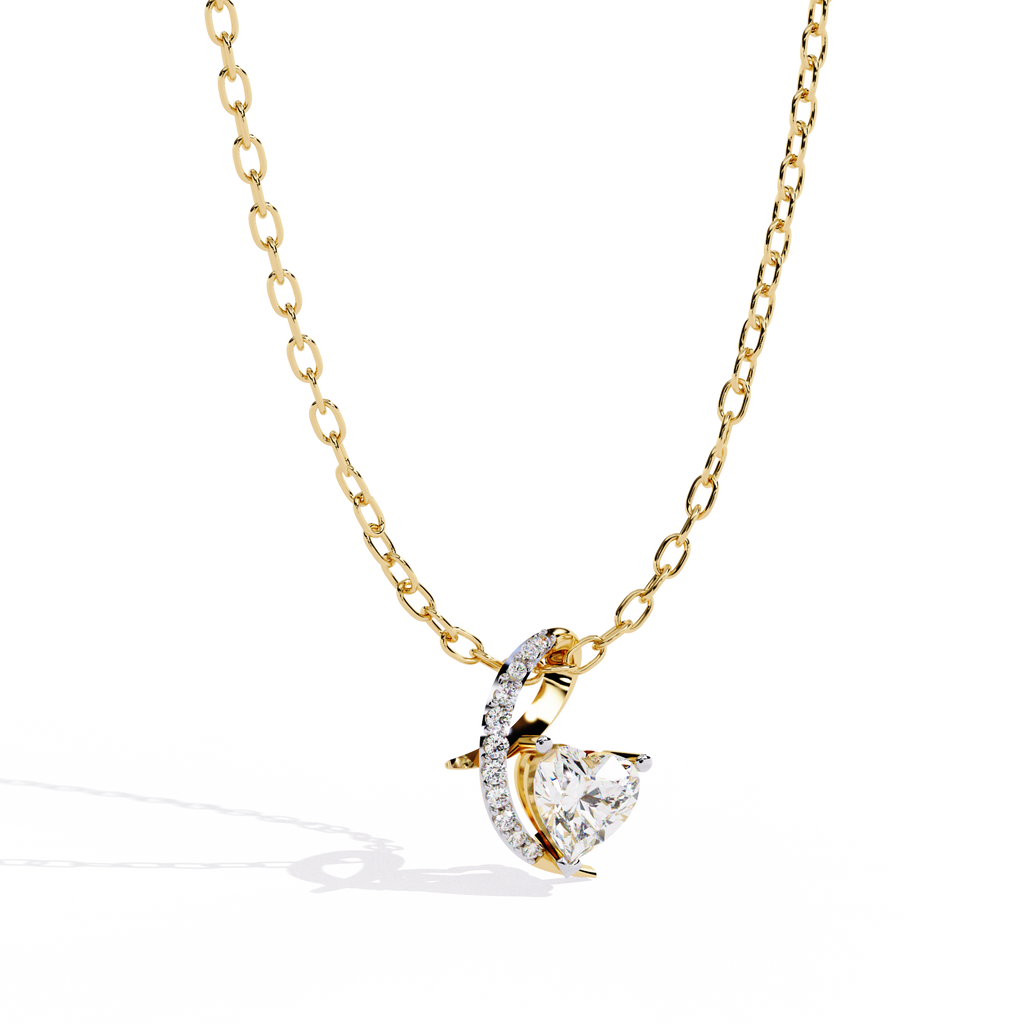 HR + Round Lab Grown Diamond Pendant – Heart & Round Cut Diamonds in Gold